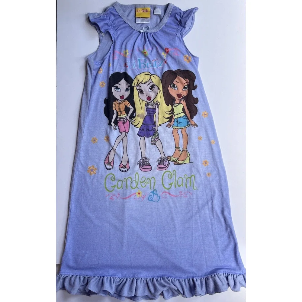 VTG Y2K Lil Bratz Garden Glam Nightgown Girls M 7/8 Purple Sleep Dress RARE